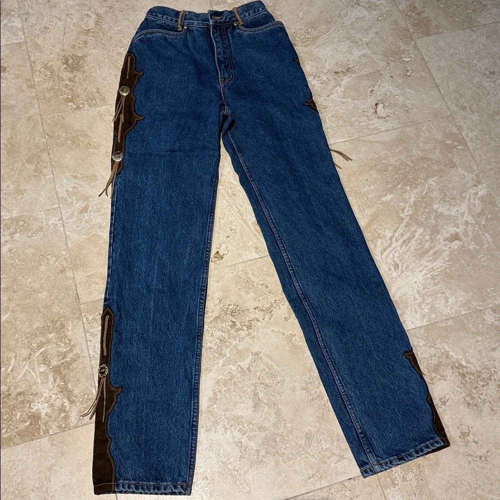 VINTAGE LAWMAN WOMENS JEANS WITH FAUX LEATHER DETAIL - Picture 4 of 14